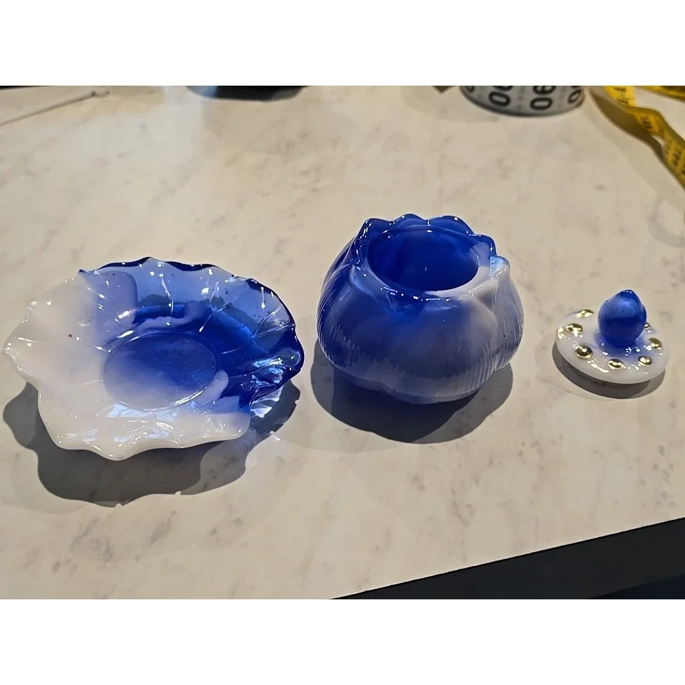 Handmade‎ Resin Blue And White Trinket Jar Stash Jar Decoration Gifts 628